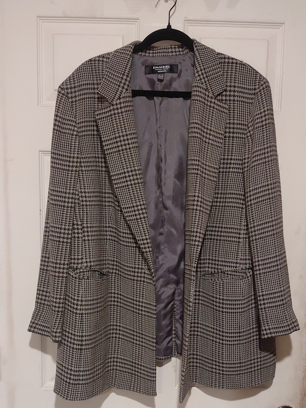 Emanuel Ungaro Black and Gray Plaid Blazer Plus Size Womens Size 22/56